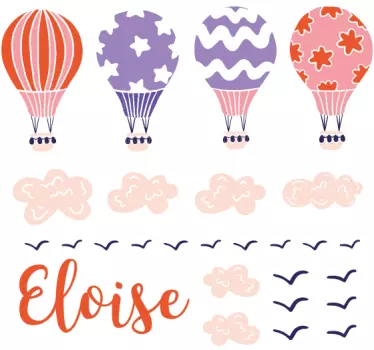 Vinilo pared infantil globos vibrantes con nombre - TenVinilo