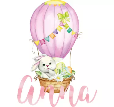 Vinilo decorativo ilustración Dulce conejito pastel en un globo - TenVinilo