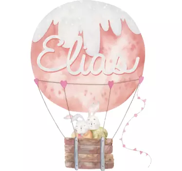 Vinilo pared infantil globo aerostático rosa personalizado - TenVinilo