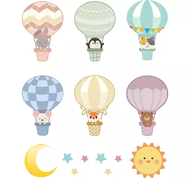 Vinilo decorativo ilustración Globos de colores con animales lind - TenVinilo