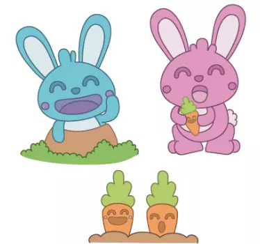 Vinilo pared infantil personajes de conejitos felices - TenVinilo