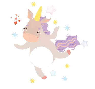 Vinilo infantil unicornio gris bailando - TenVinilo