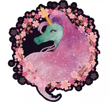 Vinilo infantil unicornio con corona floral - TenVinilo