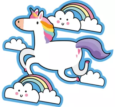 Vinilo decorativo ilustración Unicornio azul y rosa con nubes - TenVinilo