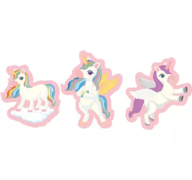 Vinilo pared infantil trío de unicornios juguetones - TenVinilo