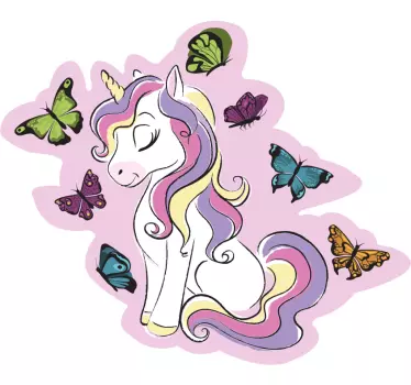 Vinilo pared infantil unicornio con mariposas - TenVinilo