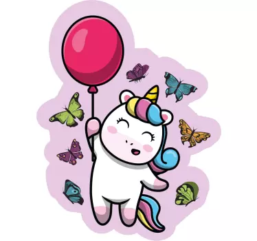Vinilo pared infantil unicornio juguetón con globo - TenVinilo