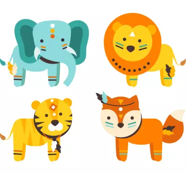 Vinilo pared infantil personajes animales étnicos - TenVinilo