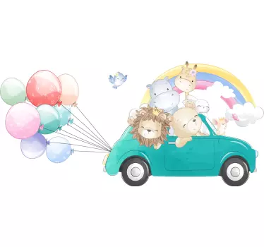 Vinilo infantil coche de aventuras con animales - TenVinilo