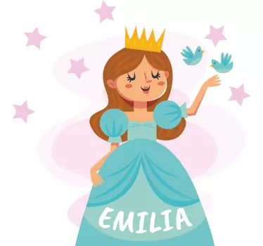 Vinilo pared infantil princesa azul con nombre - TenVinilo