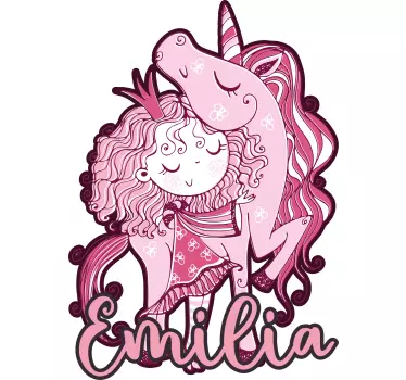 Vinilo pared infantil abrazo de unicornio rosa - TenVinilo