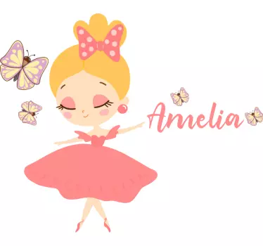 Vinilo decorativo personalizable Princesa con vestido rosa y mari - TenVinilo