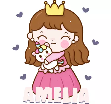 Vinilo pared infantil ilustración de princesa personalizada - TenVinilo