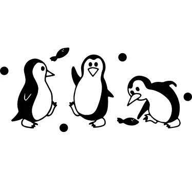 Vinilo pared infantil familia de pingüinos juguetones - TenVinilo