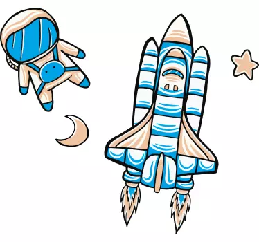 Vinilo pared infantil cohete y astronauta - TenVinilo