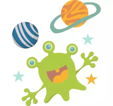 Vinilo pared infantil personaje extraterrestre feliz - TenVinilo