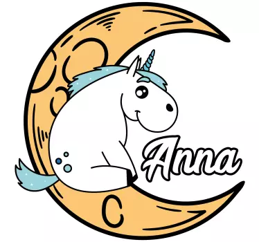 Vinilo pared infantil luna de unicornio personalizada - TenVinilo
