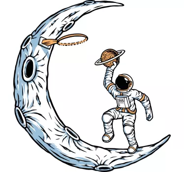 Vinilo espacio astronauta sosteniendo un planeta - TenVinilo