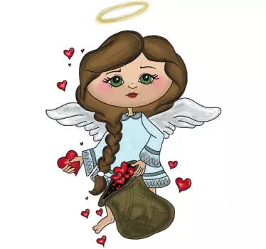 Vinilo infantil ángel saco corazones - TenVinilo