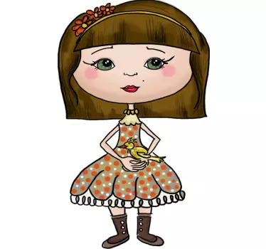 Vinilo infantil niña vestido pájaro - TenVinilo