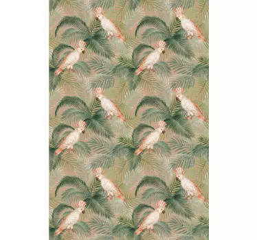 Vinilo para mampara de ducha Loros blancos en palmas beige - TenVinilo
