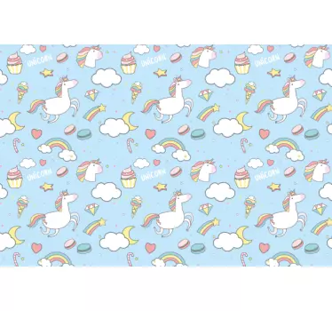 Vinilo pared infantil patrón de unicornio lindo - TenVinilo