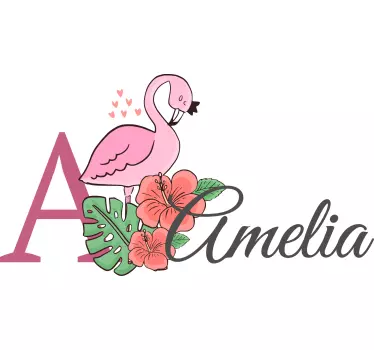 Vinilo infantil flamenco floral con nombre - TenVinilo