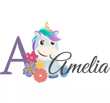 Vinilo habitación bebé unicornio con nombre - TenVinilo