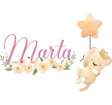 Mural habitación infantil Lindo león para niña con nombre - TenVinilo