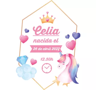 Vinilo infantil princesa coronada información de nacimiento - TenVinilo