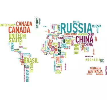 Vinilo mapamundi países colores vivos - TenVinilo