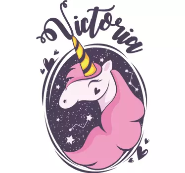 Vinilo dormitorio infantil unicornio sonriente con nombre - TenVinilo