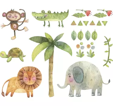 Vinilo dormitorio infantil animales de la jungla acuarela - TenVinilo