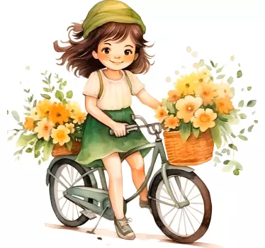 Vinilo ilustración chica andando en bicicleta - TenVinilo