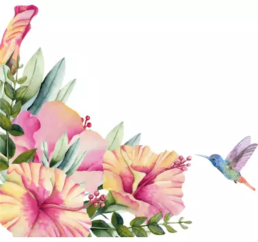Vinilo baño flores con colibrí - TenVinilo