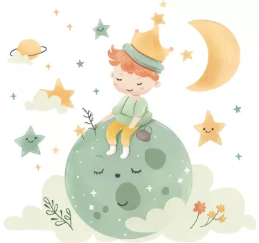 Vinilo dormitorio infantil niño feliz en la luna - TenVinilo