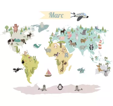 Vinilo educativo mapa del mundo en la noche - TenVinilo