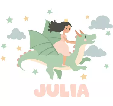 Vinilo cuento infantil niña montando un dragón - TenVinilo