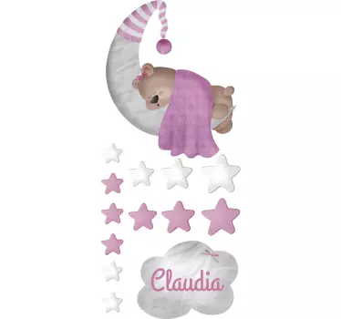 Vinilo decorativo infantil osito personalizable rosa - TenVinilo