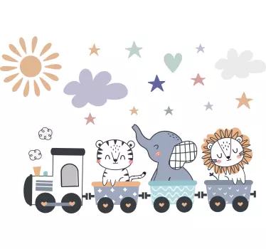 Vinilo ilustración tren de animales felices - TenVinilo