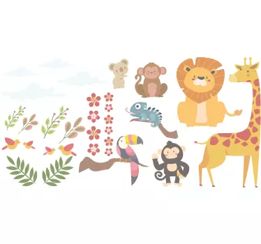Vinilo ilustración animales felices de la selva - TenVinilo