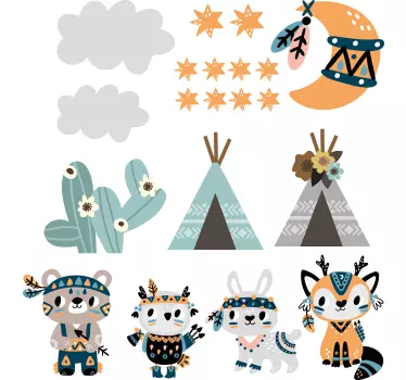 Vinilo ilustración animales de estilo indio - TenVinilo