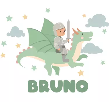 Vinilo ilustración pequeño caballero sobre un dragón - TenVinilo