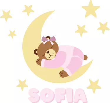 Vinilo infantil oso rosa de sueños felices con nombre - TenVinilo