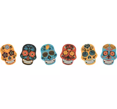 Cenefa decorativa calaveras mexicanas coloridas - TenVinilo