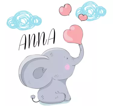 Vinilo pared elefante con corazones y nombre - TenVinilo