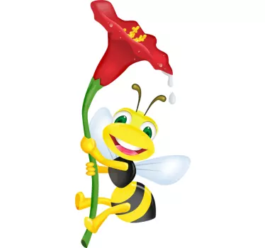 Pegatina infantil abeja con flor roja - TenVinilo