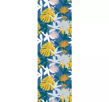 Vinilo adhesivo para puerta azul de flores - TenVinilo