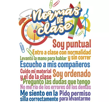 Vinilo educativo reglas de clase para niños - TenVinilo