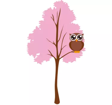 Vinilo decorativo árbol rosa y búho - TenVinilo